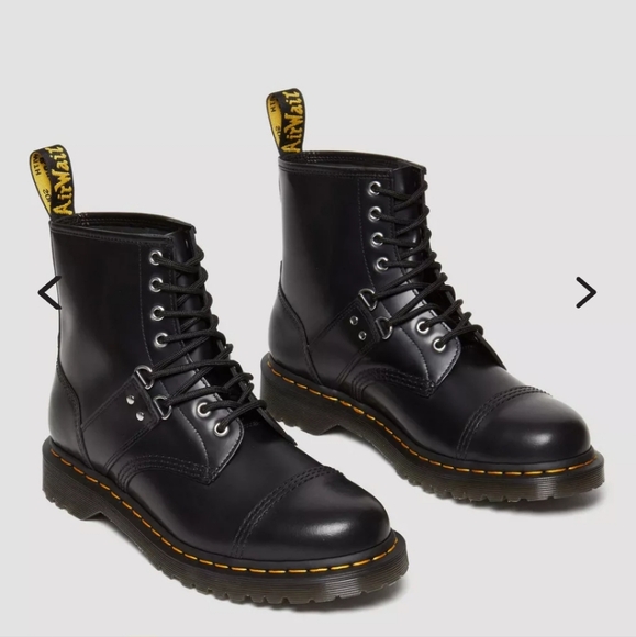 DR MARTENS 1460 Hardware Polished Smooth Leather Lace Up Boots